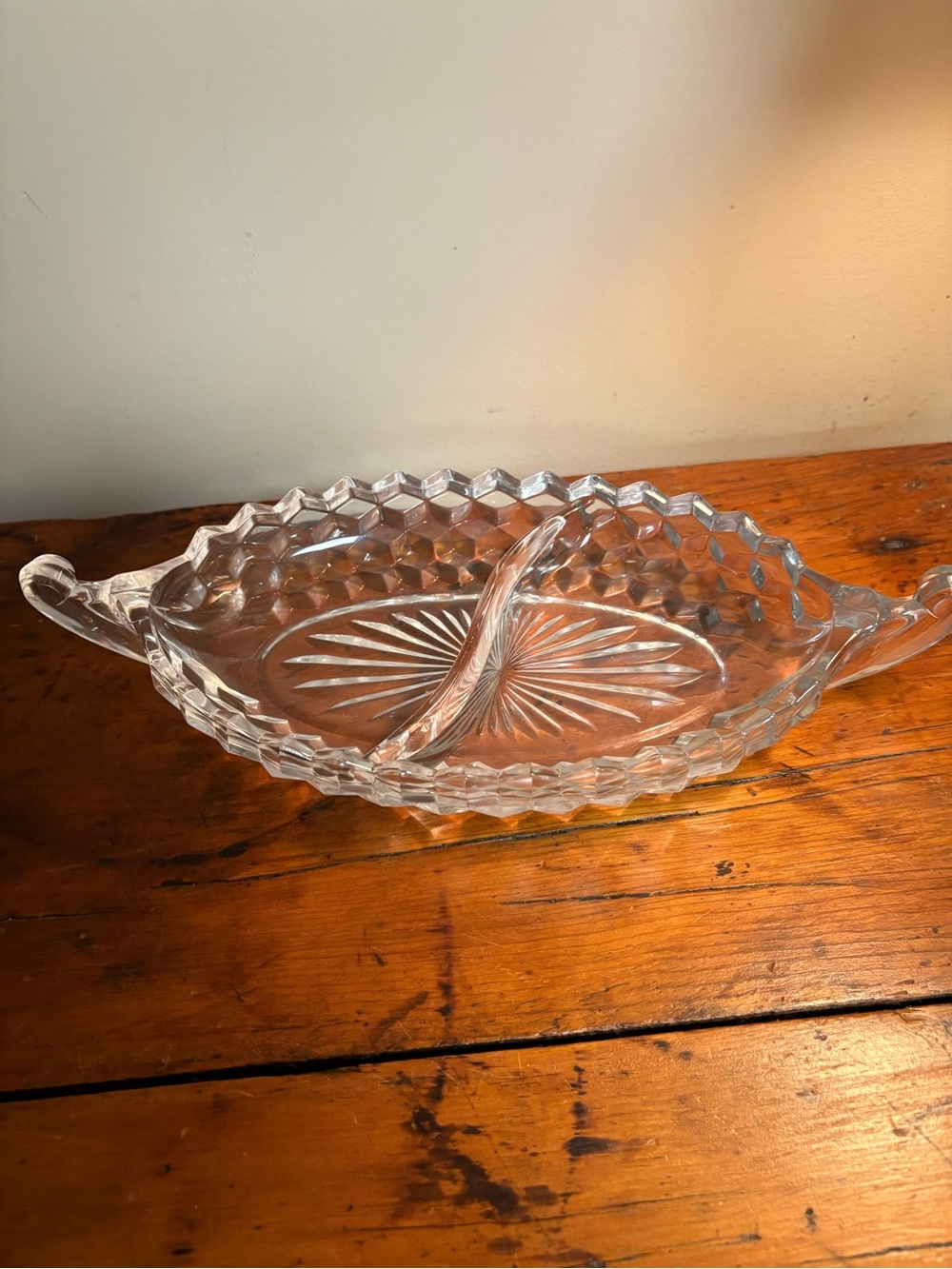 Vintage Fostoria Glass Divided Serving Relish Dish Boat Shape